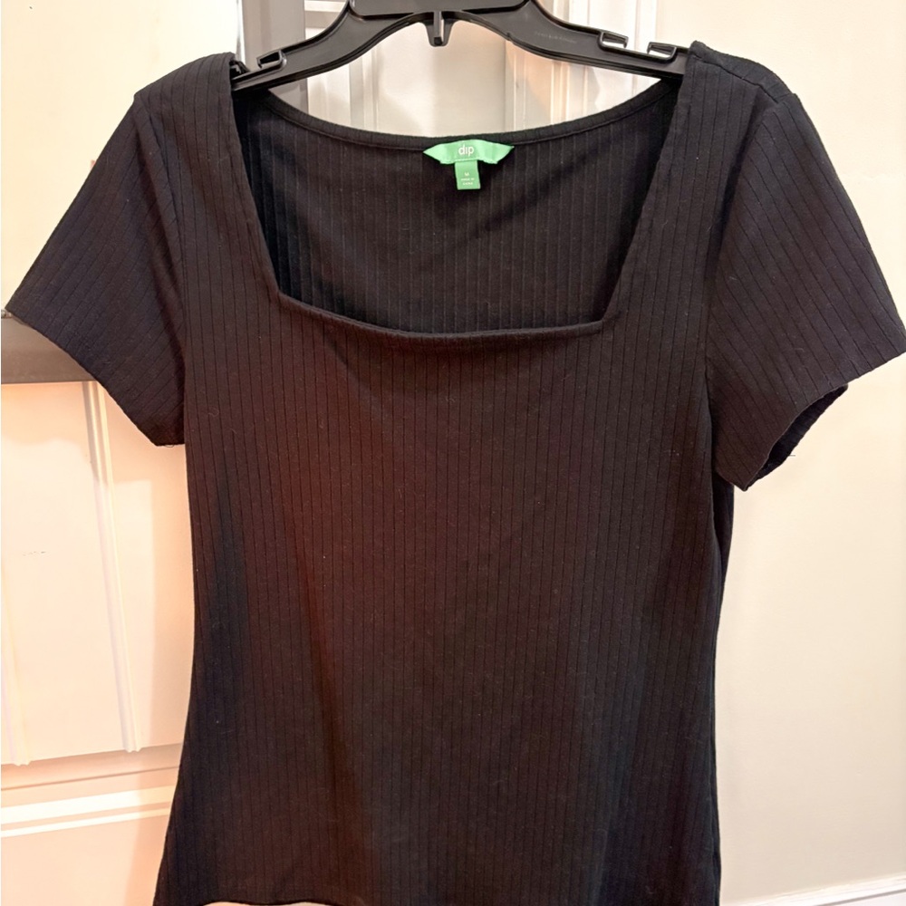 dip Black Ribbed Short Sleeve Top